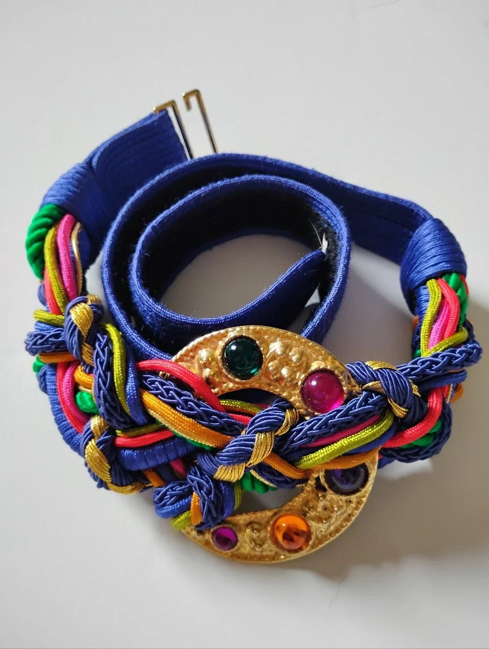 1980's Braided Mixed Media Belt Purple Gold Colorful Adjustable Sizes
